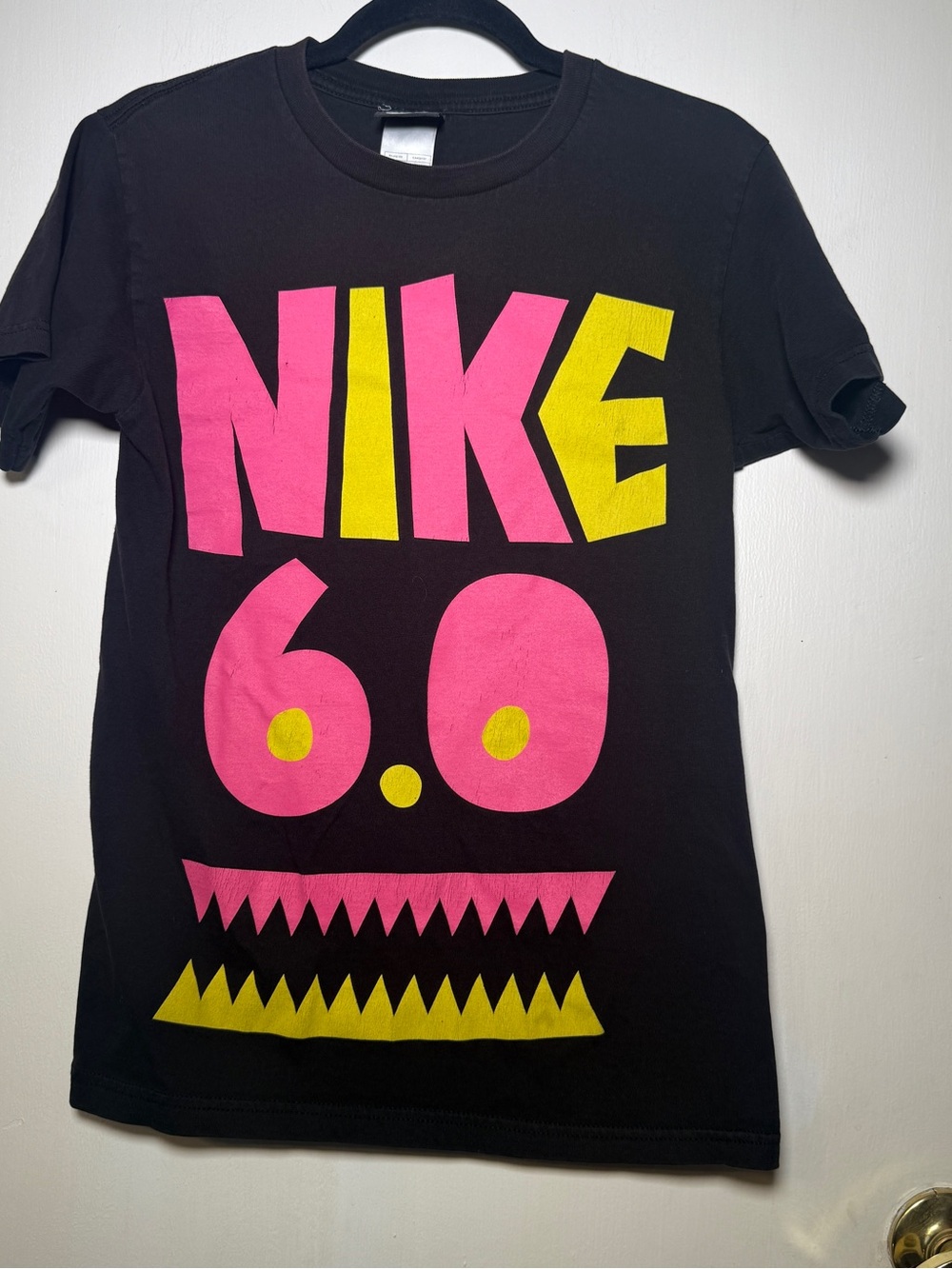 Nike Black Tee with Pink & Yellow Graphic Women's Small
